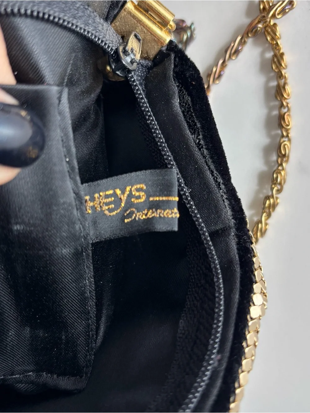 Vintage Gold Bow Evening Crossbody Bag - velvet Black